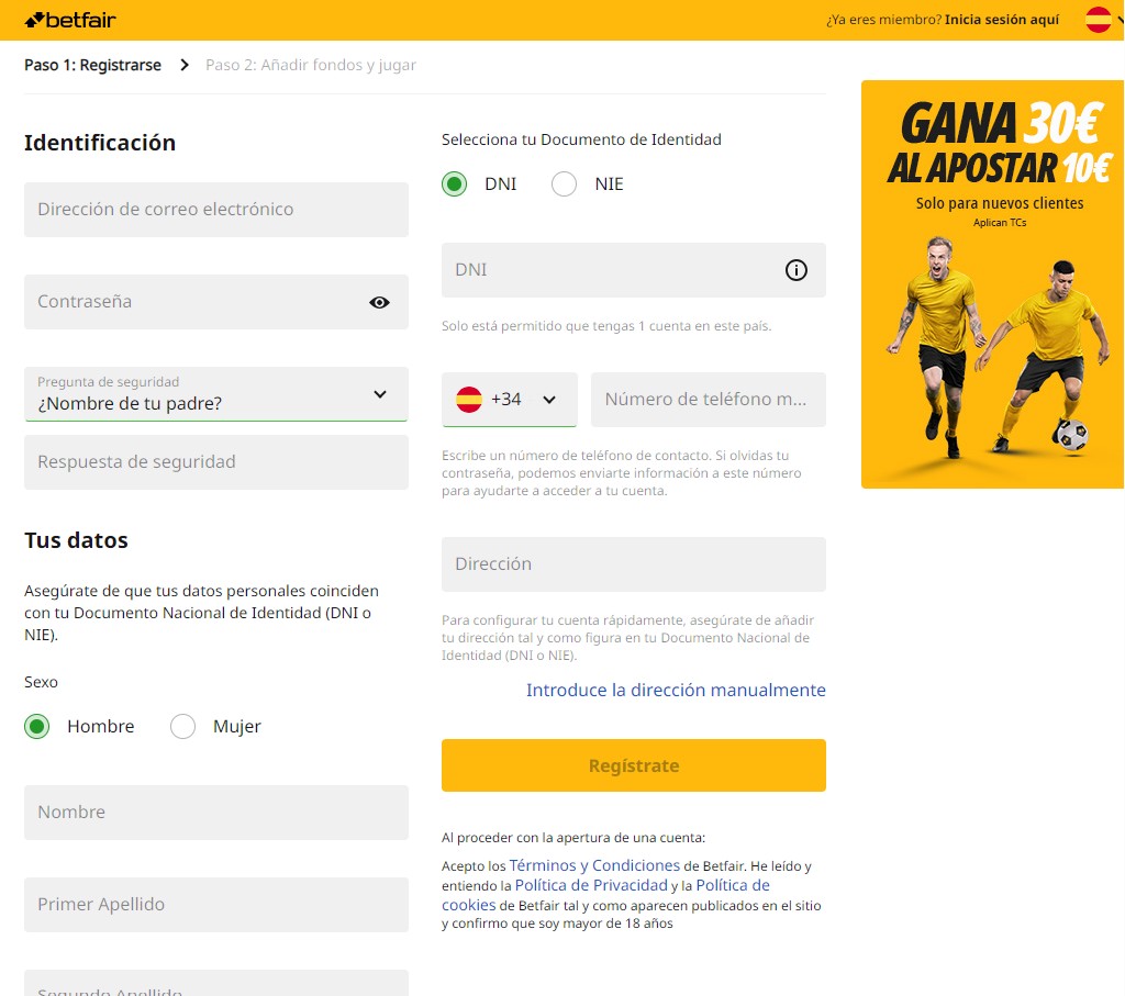 Betfair Apuestas Registro España