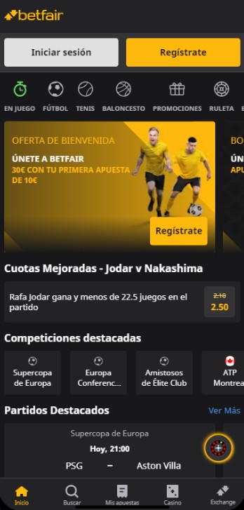 Betfair página principal apuestas España