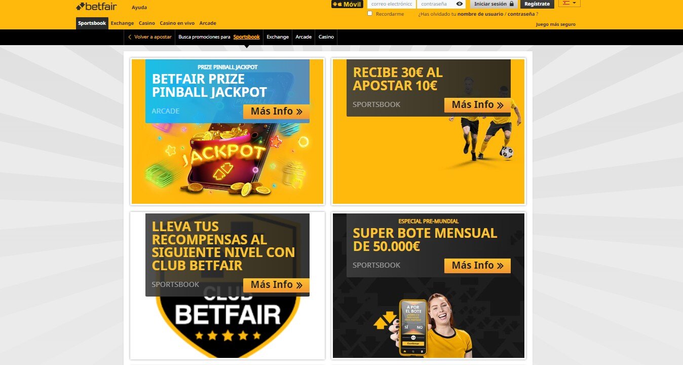 Betfair Promociones Apuestas España pc