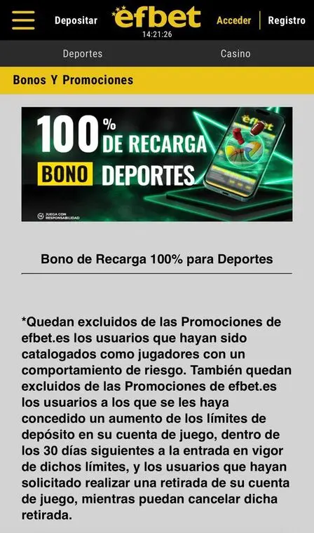 Bonos y promociones Efbet mobile