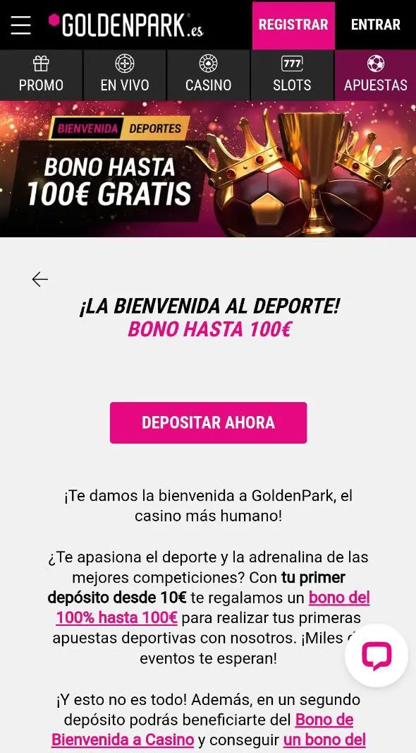 Bonus de Bienvenida Goldenpark