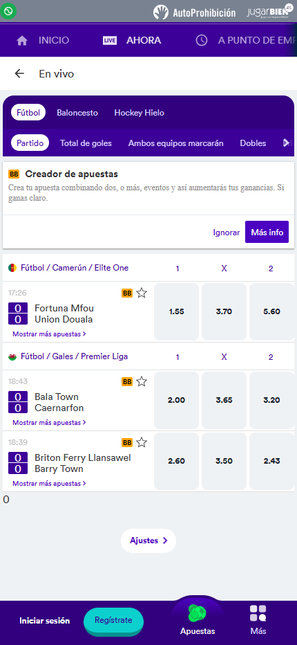 Casumo live sport betting mobile screen
