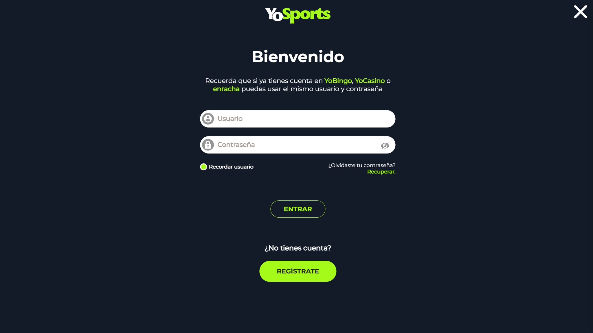entry screen yosports