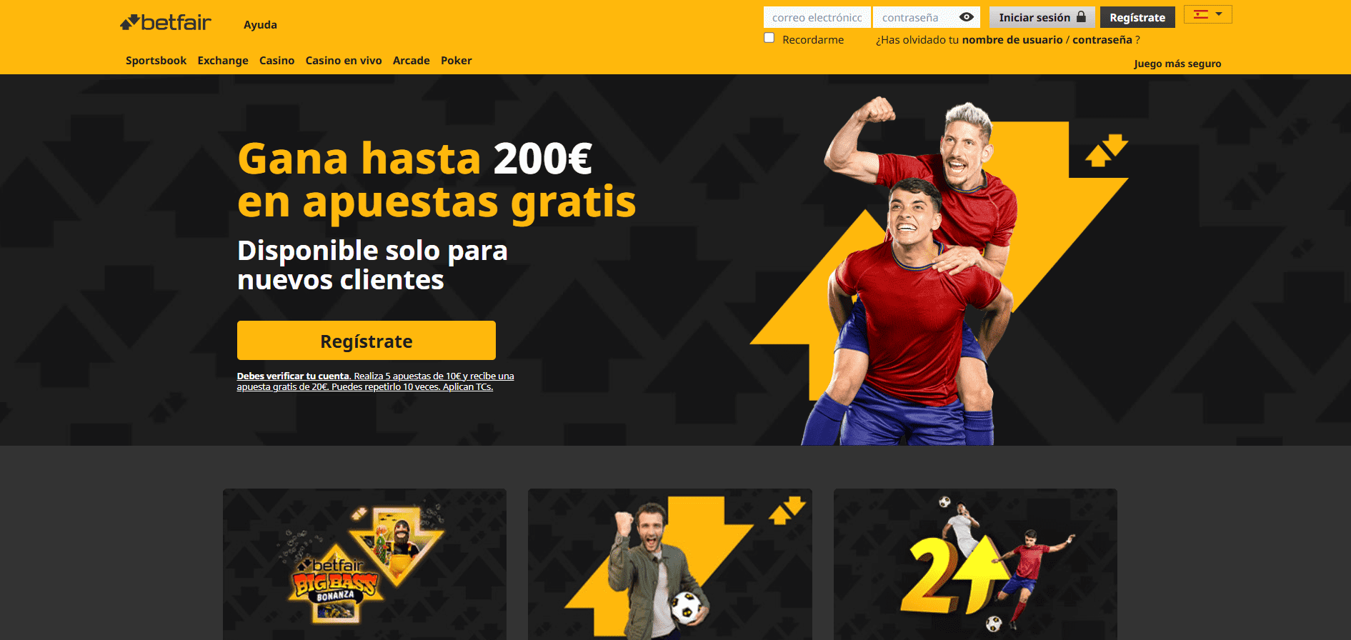 Página principal de Betfair