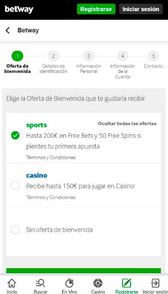 registro en Betway