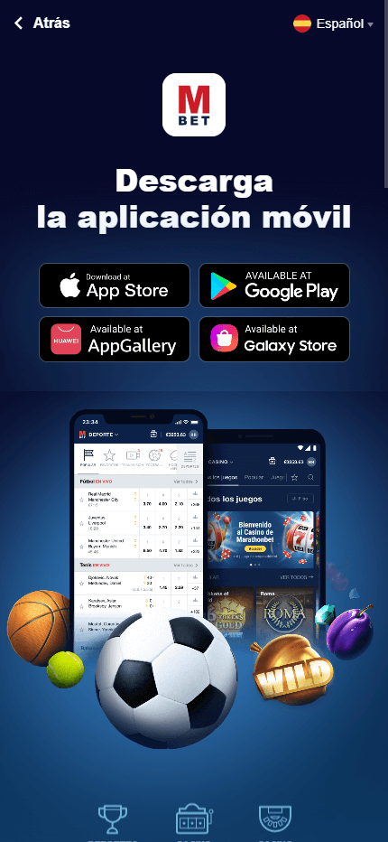 Captura de pantalla de la aplicación móvil de Marathonbet mostrando la interfaz de pagos