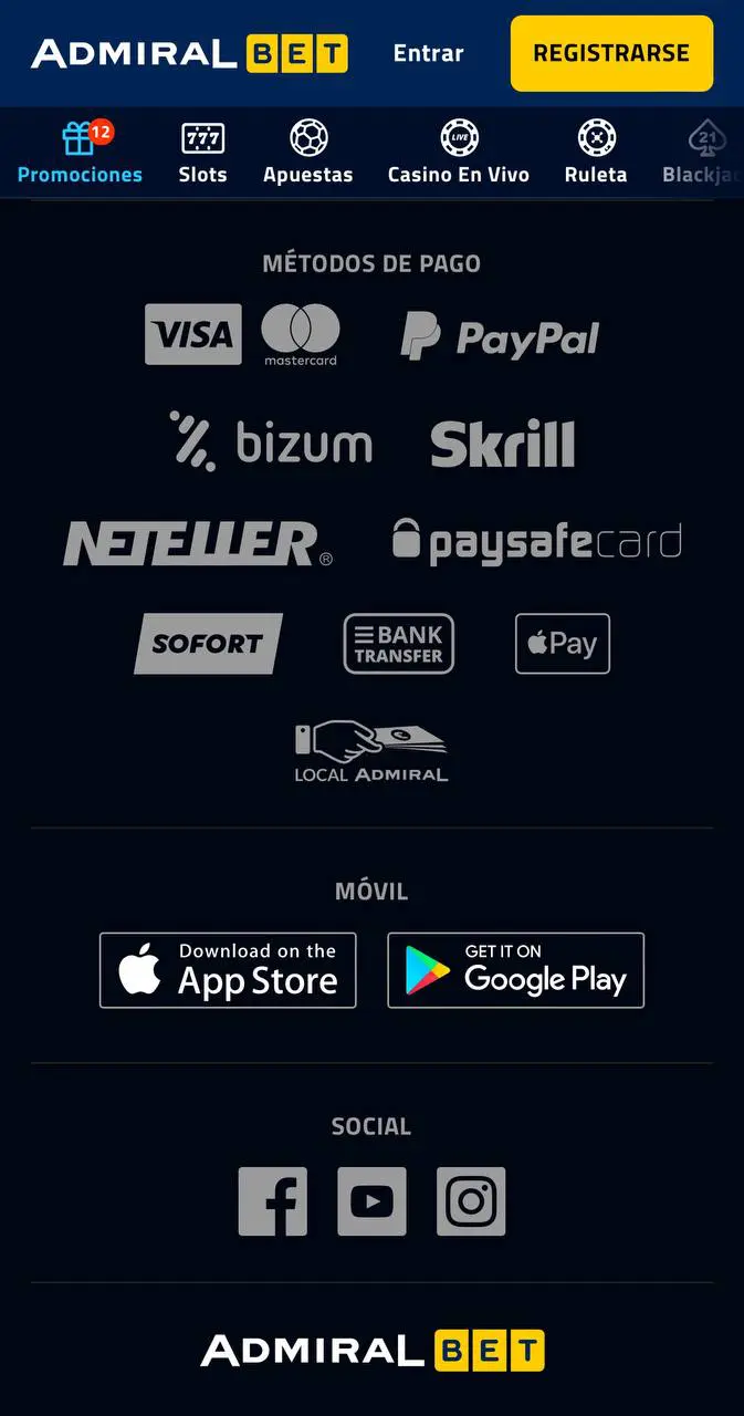 Métodos de pago de AdmiralBet
