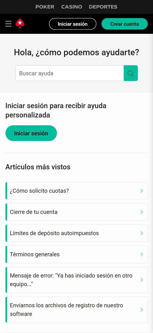 Móvil soportando PokerStars