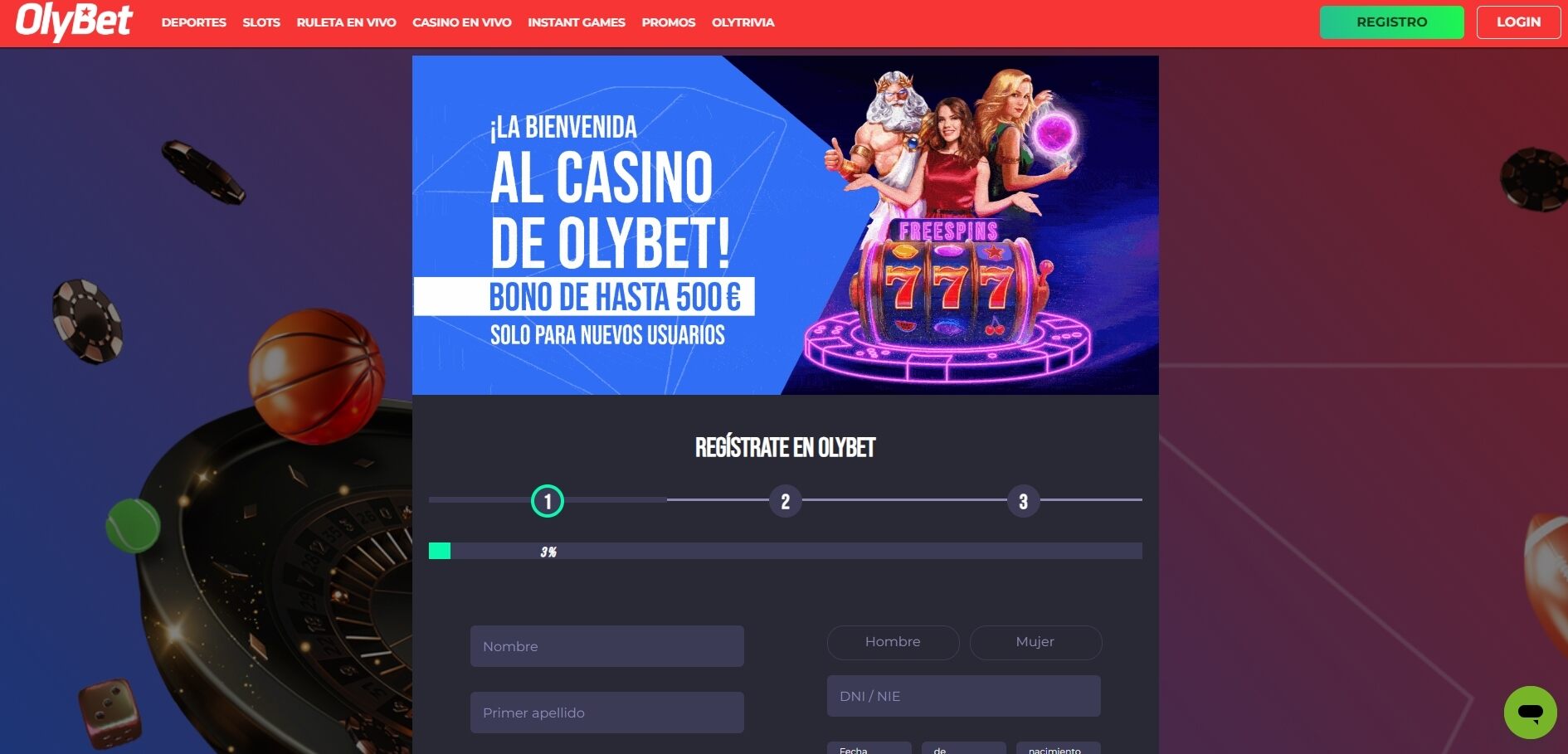 Registro en Olybet Casino
