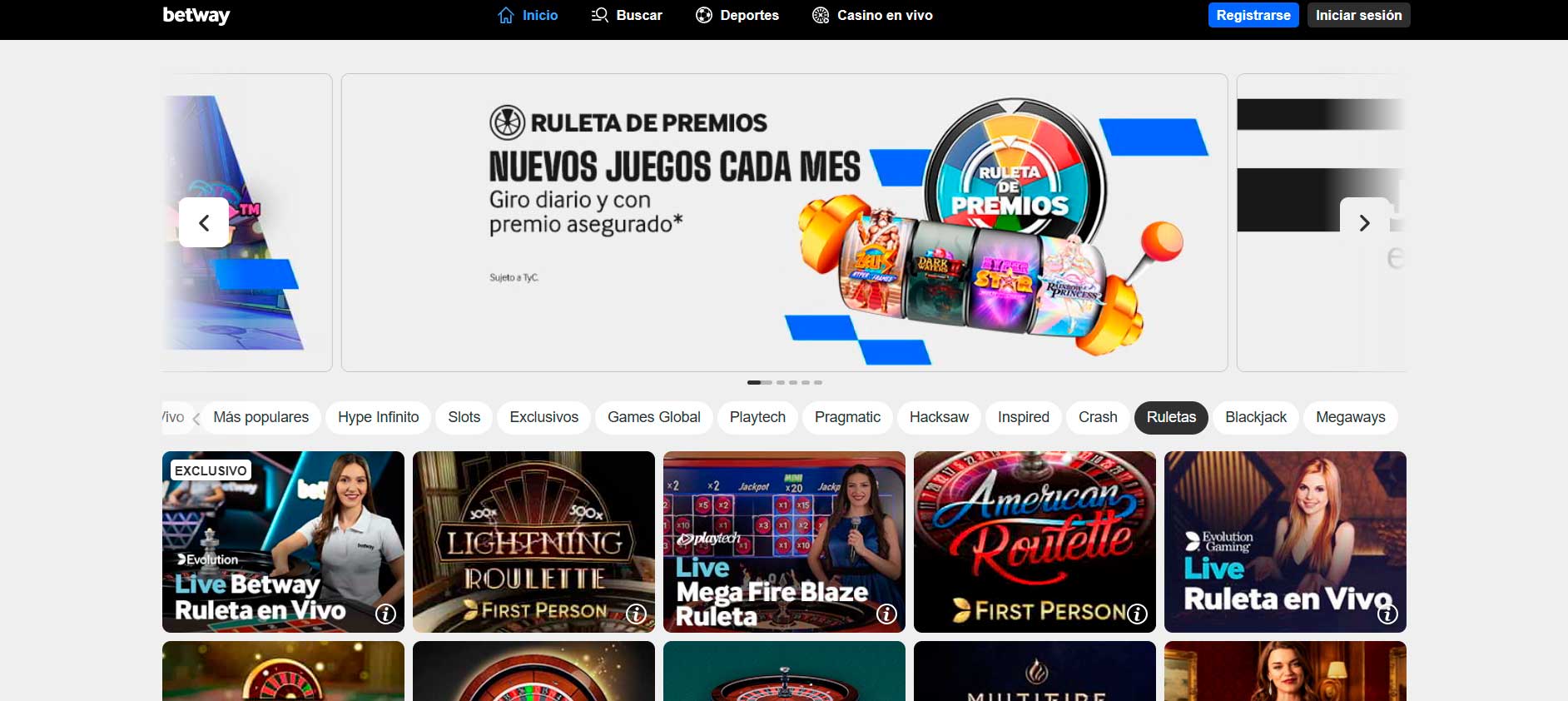 Ruletas en Betway Casino