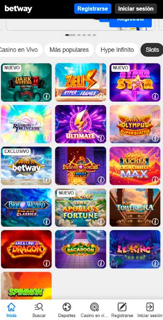 Slots disponibles en Betway