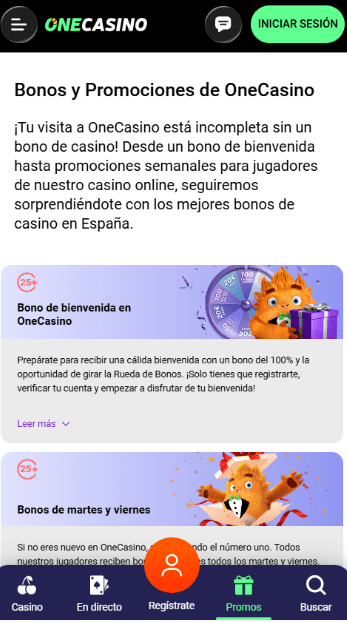 Promociones de One Casino online
