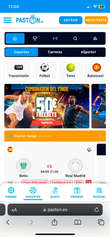 Página principal en Pastón desde móvil