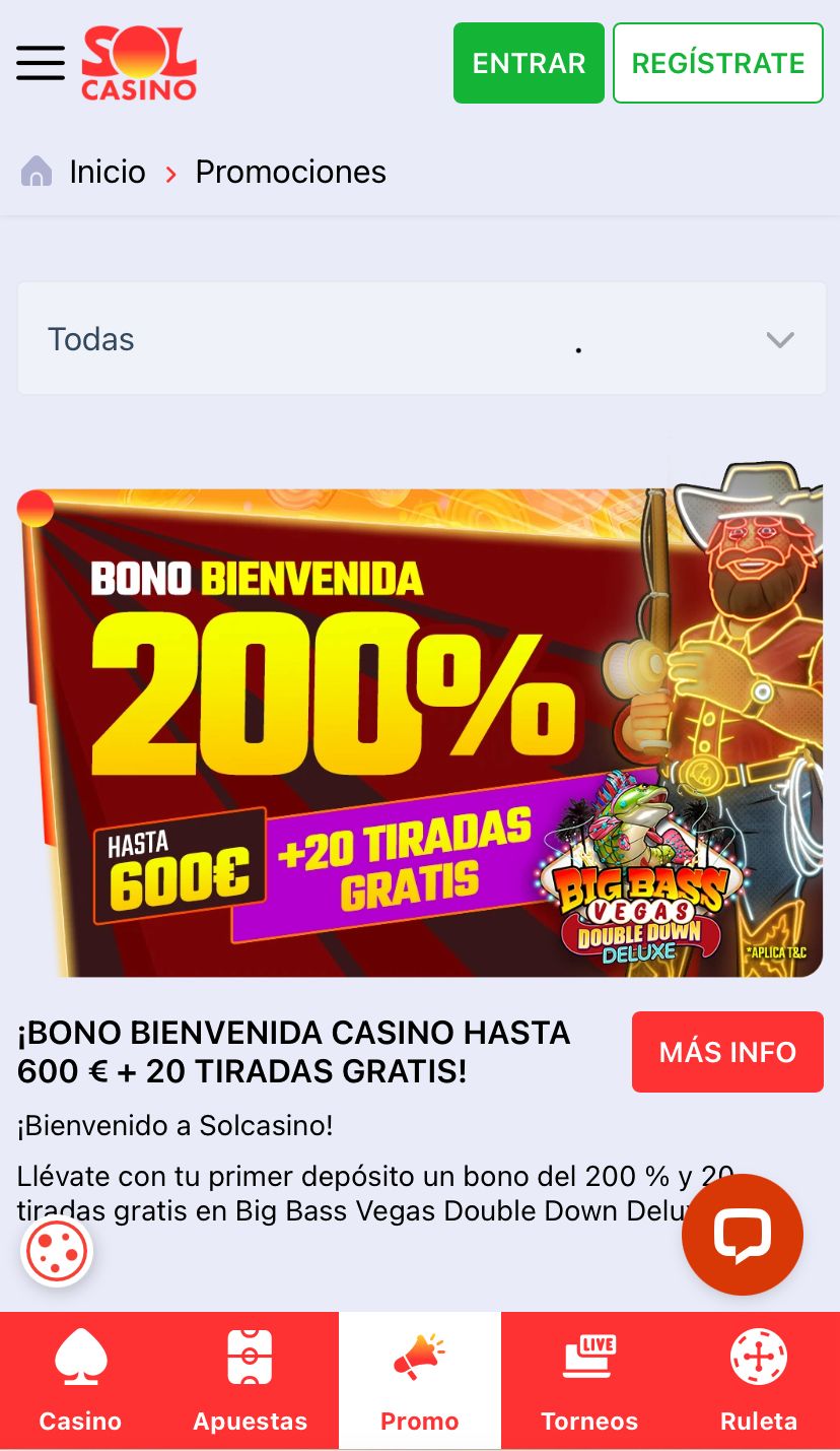 Promociones y bonos de SolCasino