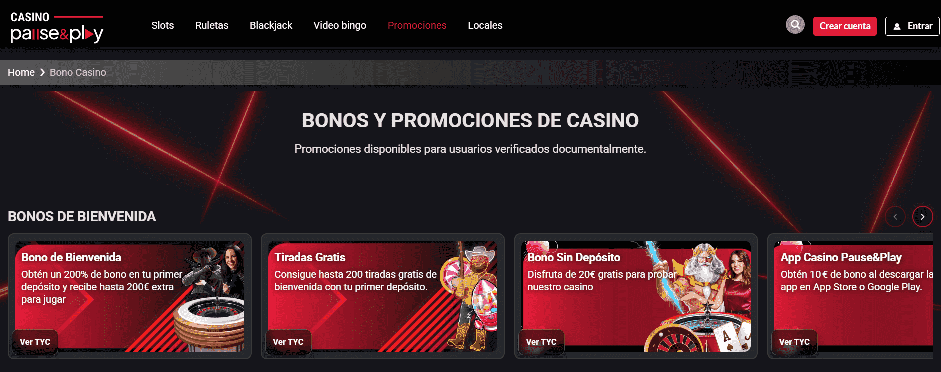 Promociones del casino Pause and Play