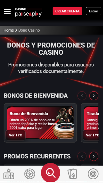 Promociones del casino Pause and Play movil