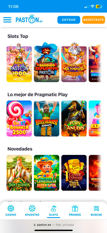 Slots de Pastón en versión móvil