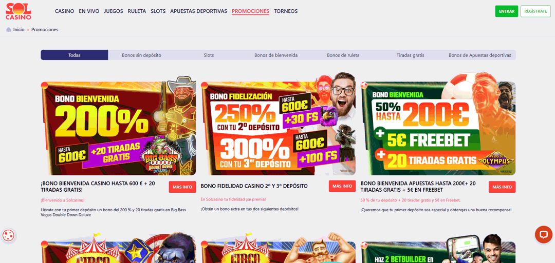 Promociones y bonos de Sol Casino