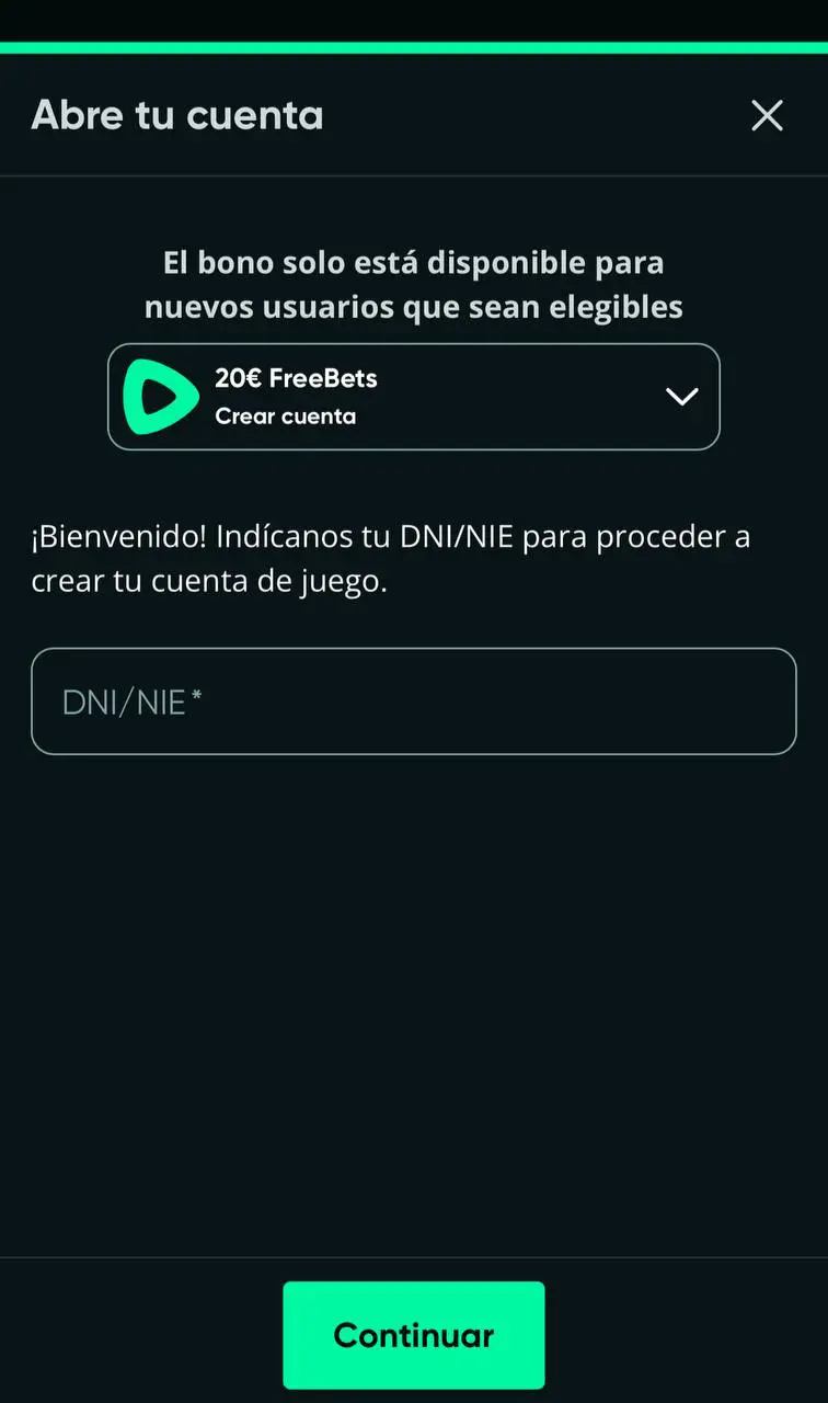 Registro móvil de Speedybet