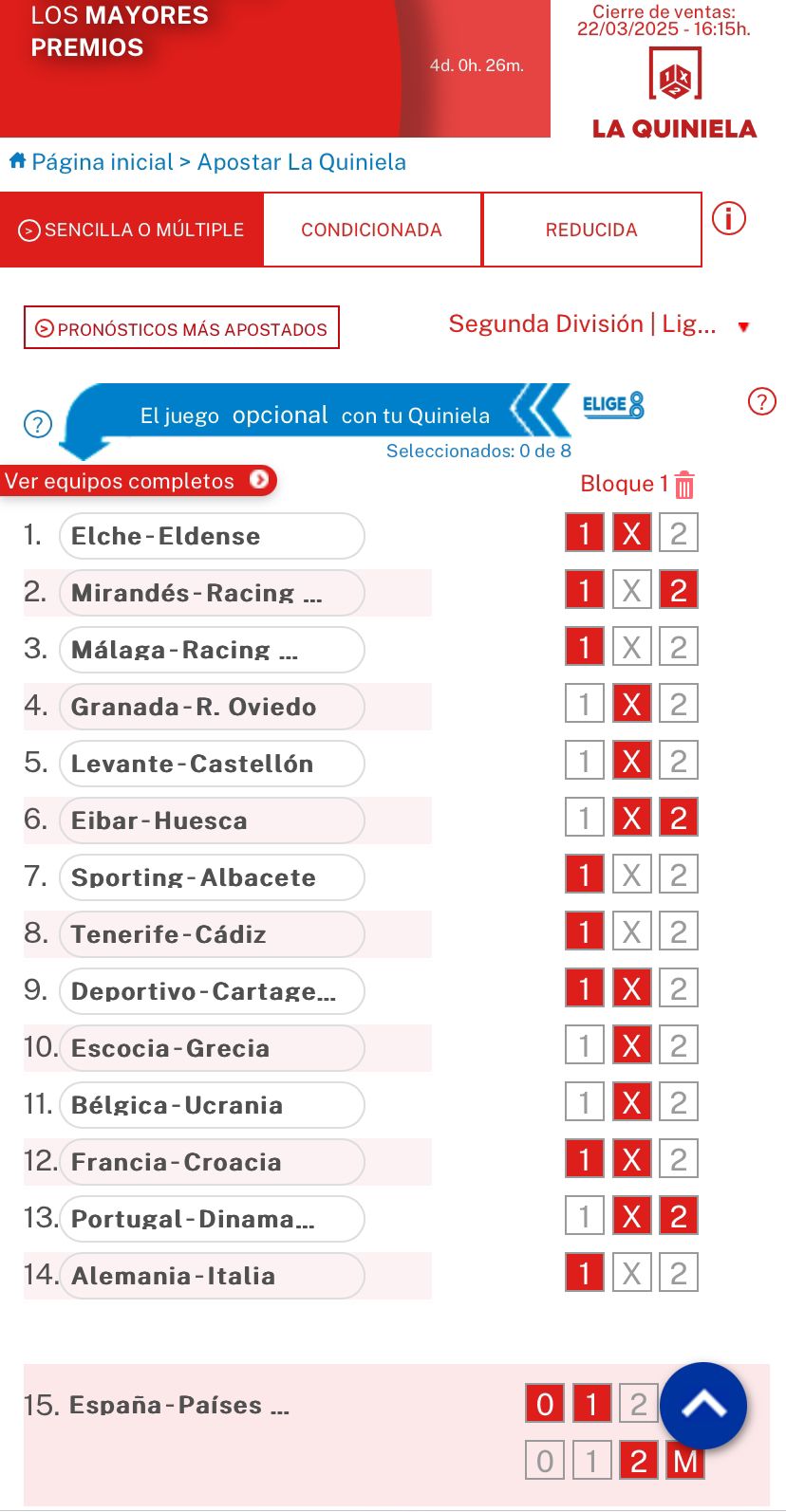 Apuestas múltiples en la Quiniela mv