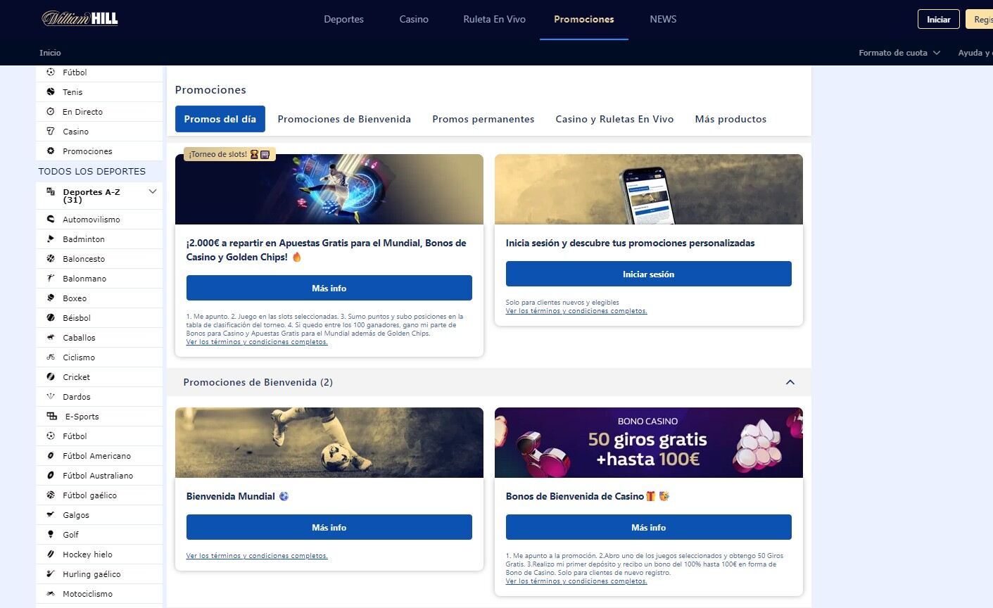 William Hill Promociones actualizadas pc
