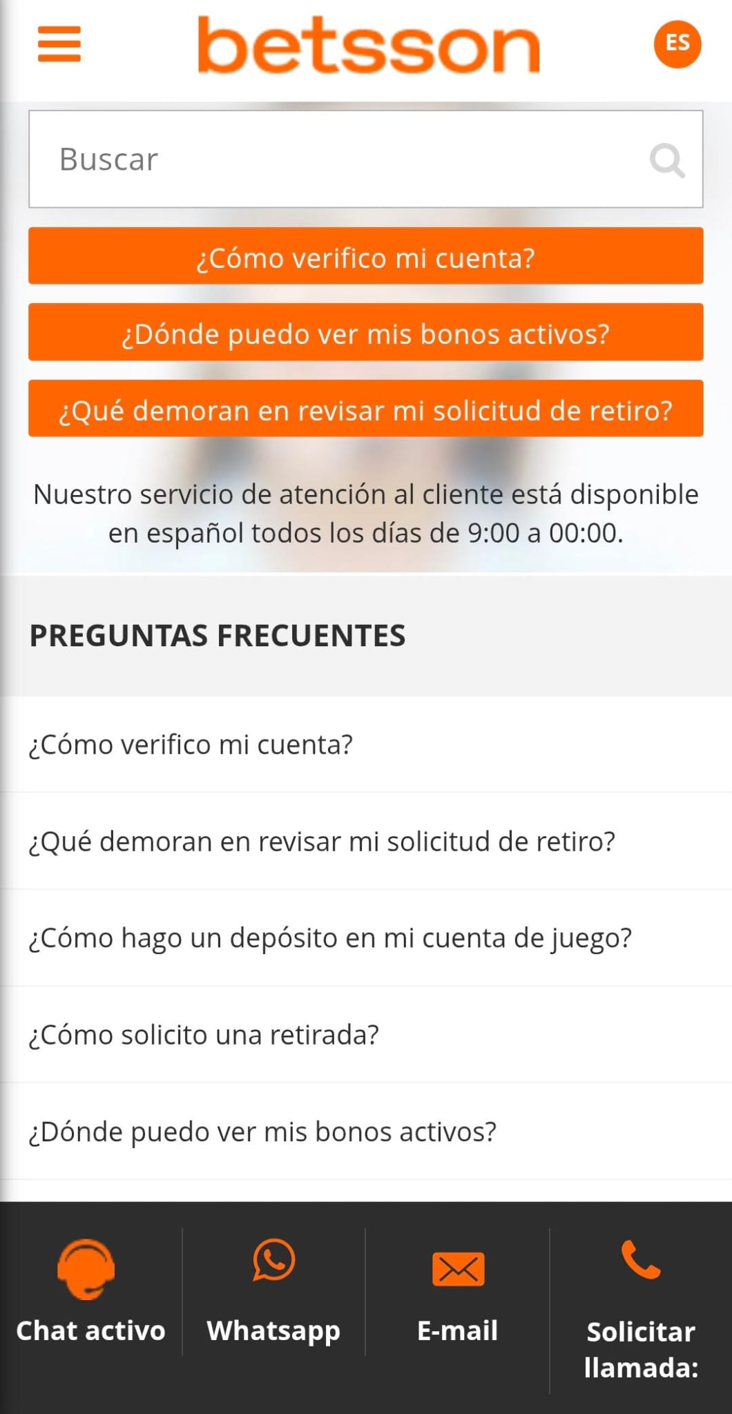 Atención al Cliente Betsson Movil