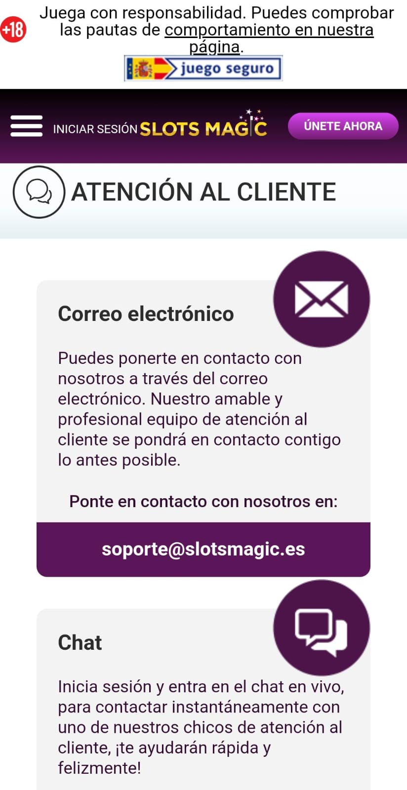 Atencion al Cliente Slotsmagic Movil