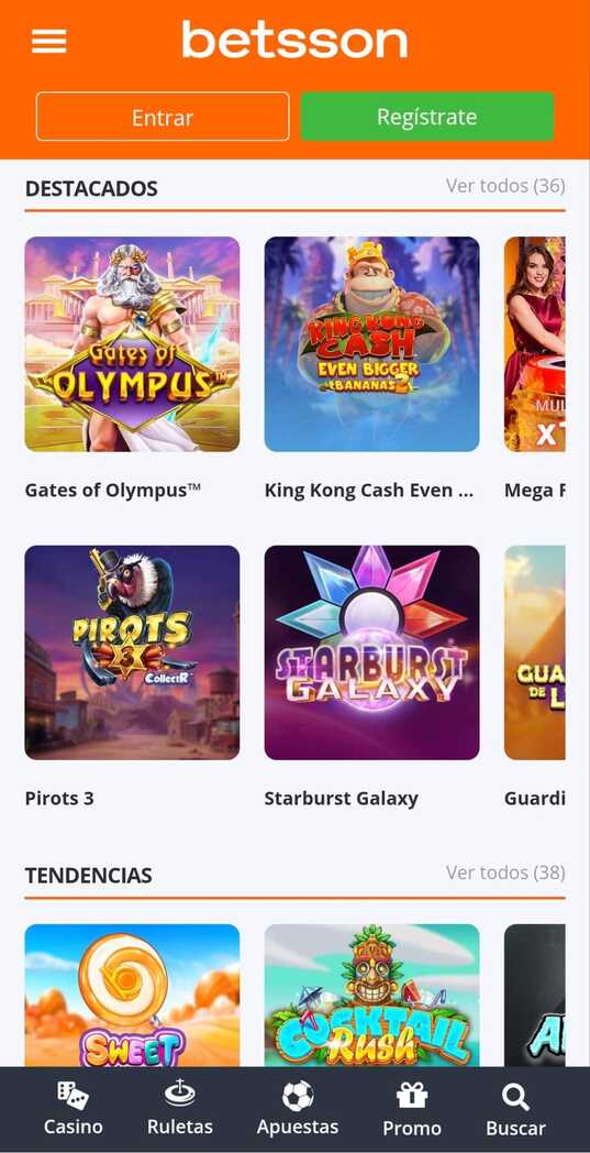 Homepage Betsson Movil