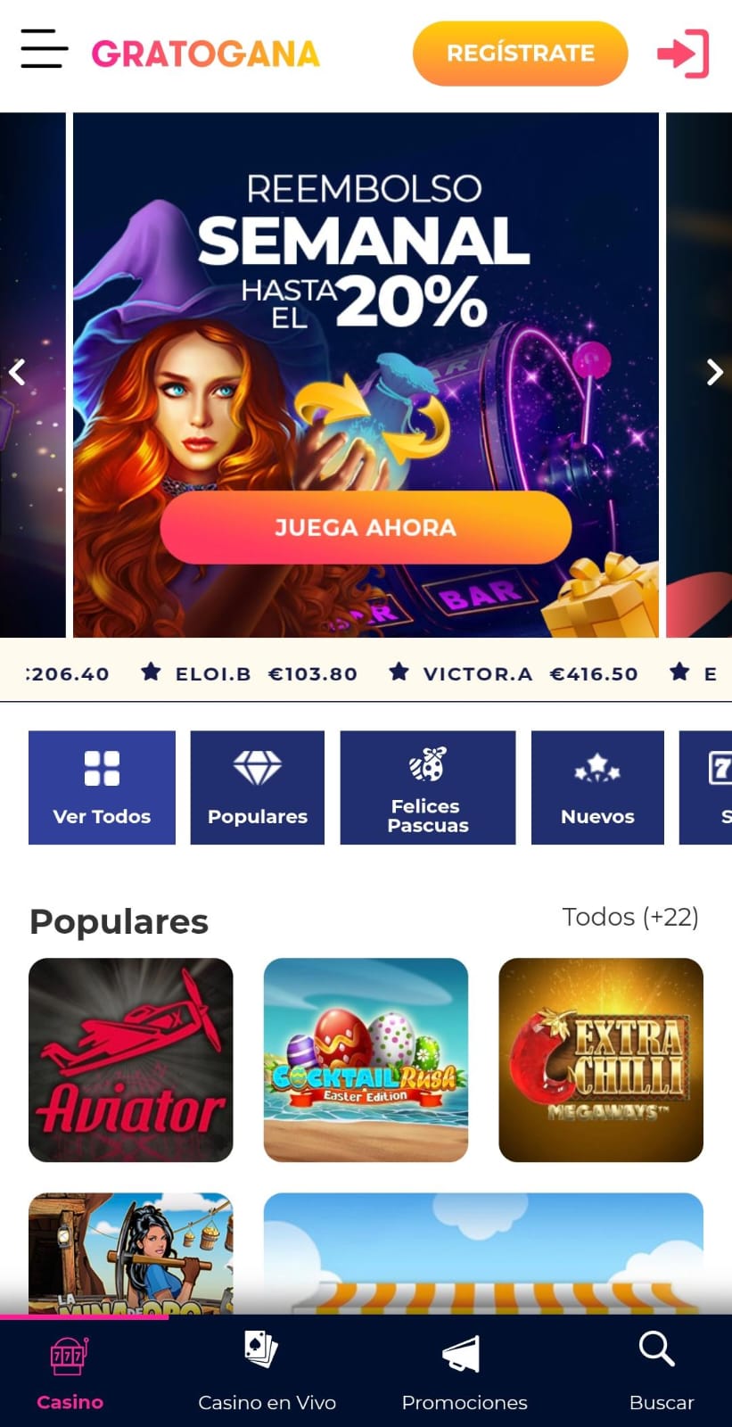 Homepage Gratogana Movil