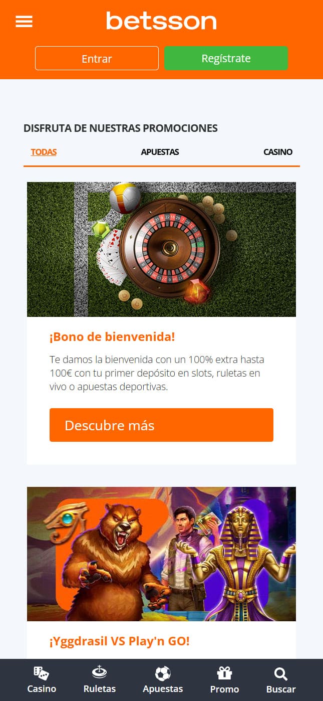 Promociones de Betsson Casino versión móvil