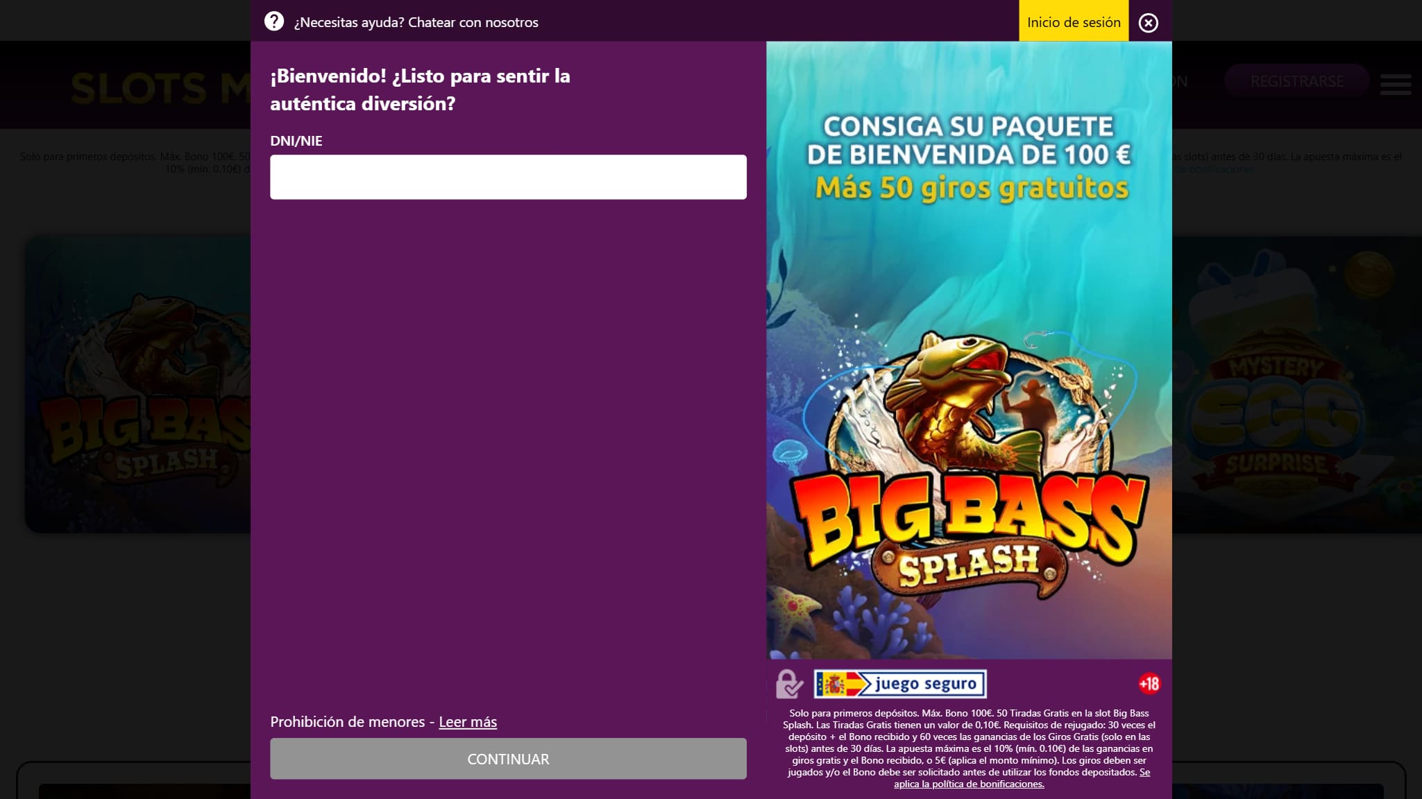 Proceso de registro en SlotsMagic