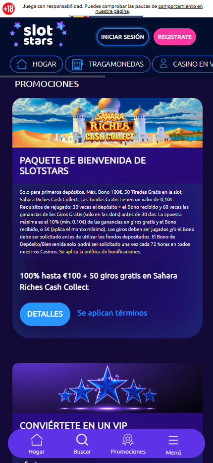Promociones de SlotStars versión móvil