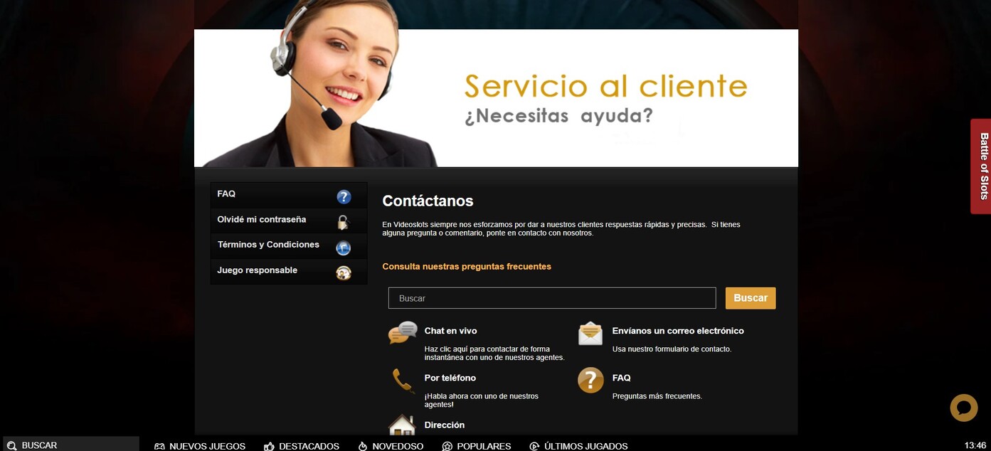 Atención al cliente VideoSlots