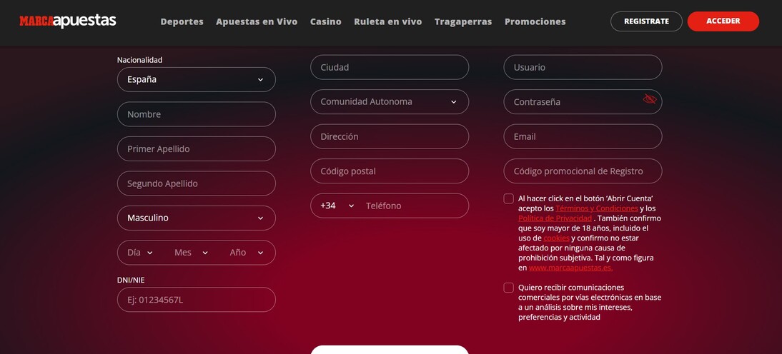 MarcaApuestas Registro