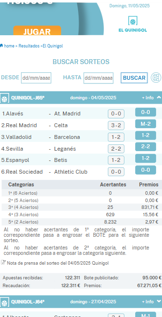 Dónde aparecen los resultados en Quinigol