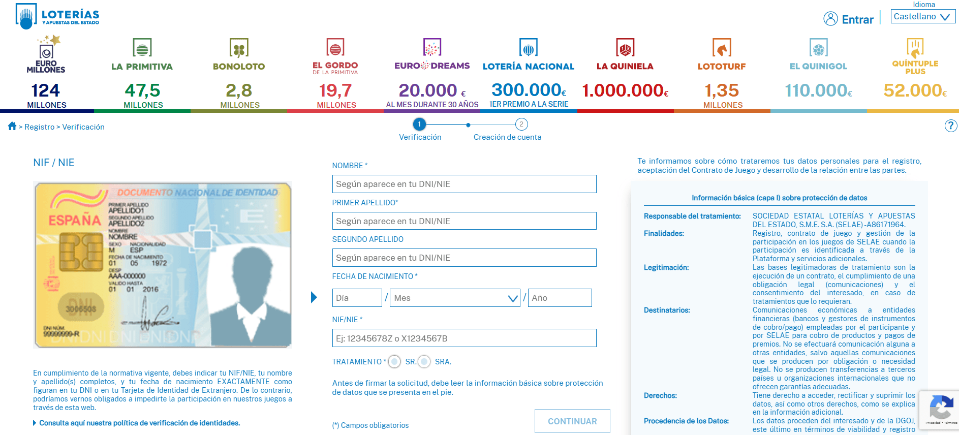 Proceso de registro en Loterías y apuestas del Estado
