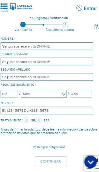 Registro en Loterías y apuestas del estado