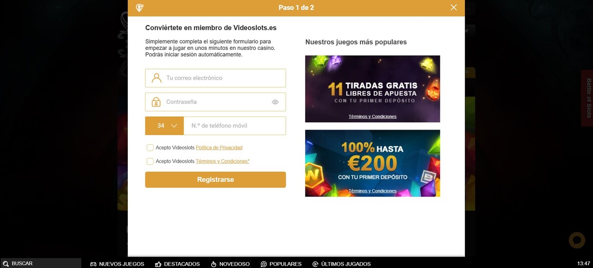 Registro VideoSlots
