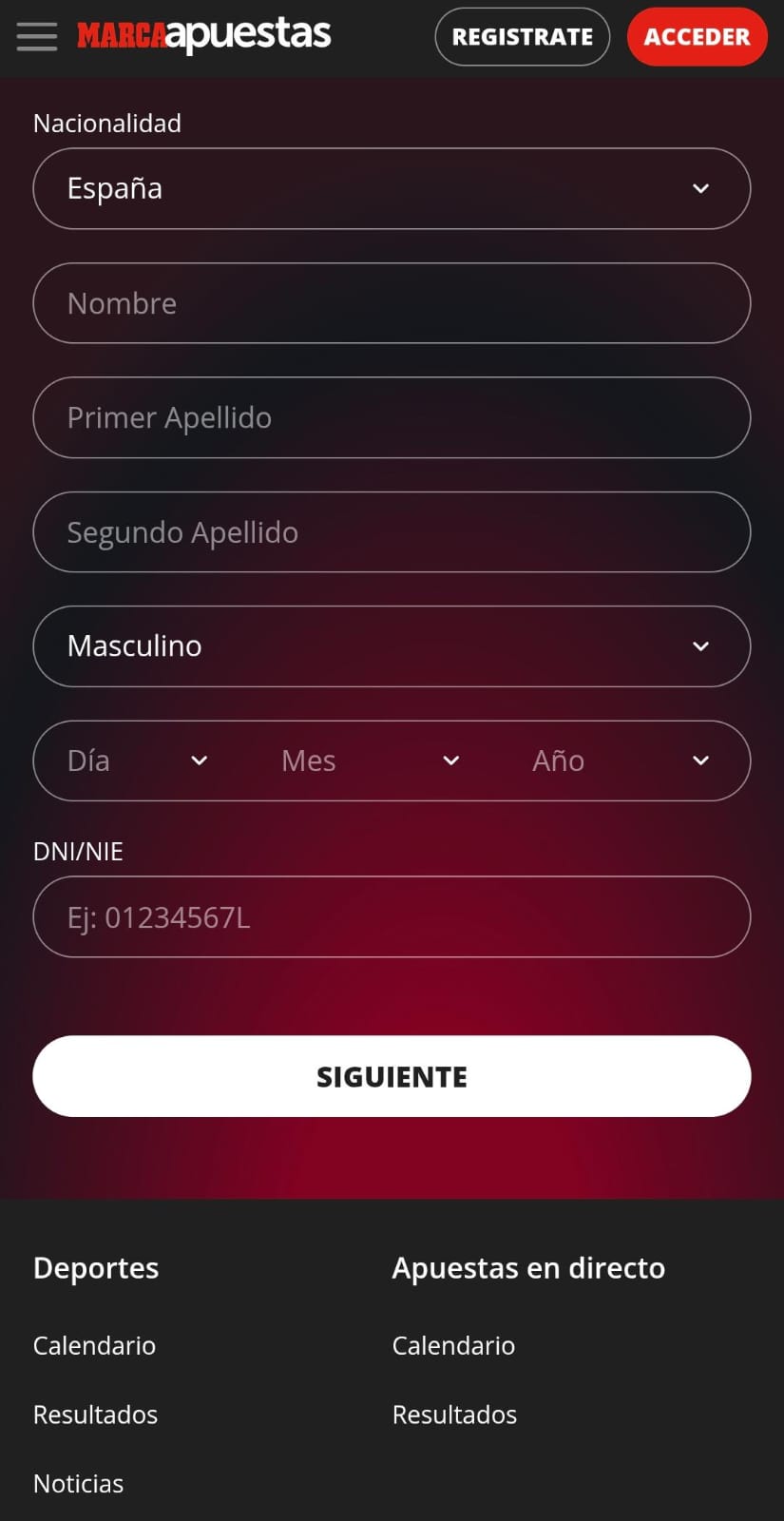 MarcaApuestas Registro