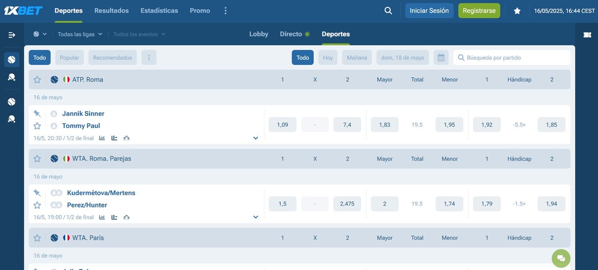 Tenis 1xbet