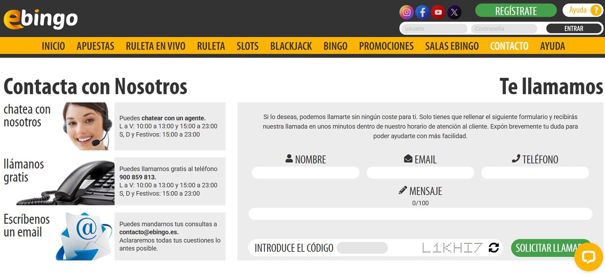 Contacto Ebingo España