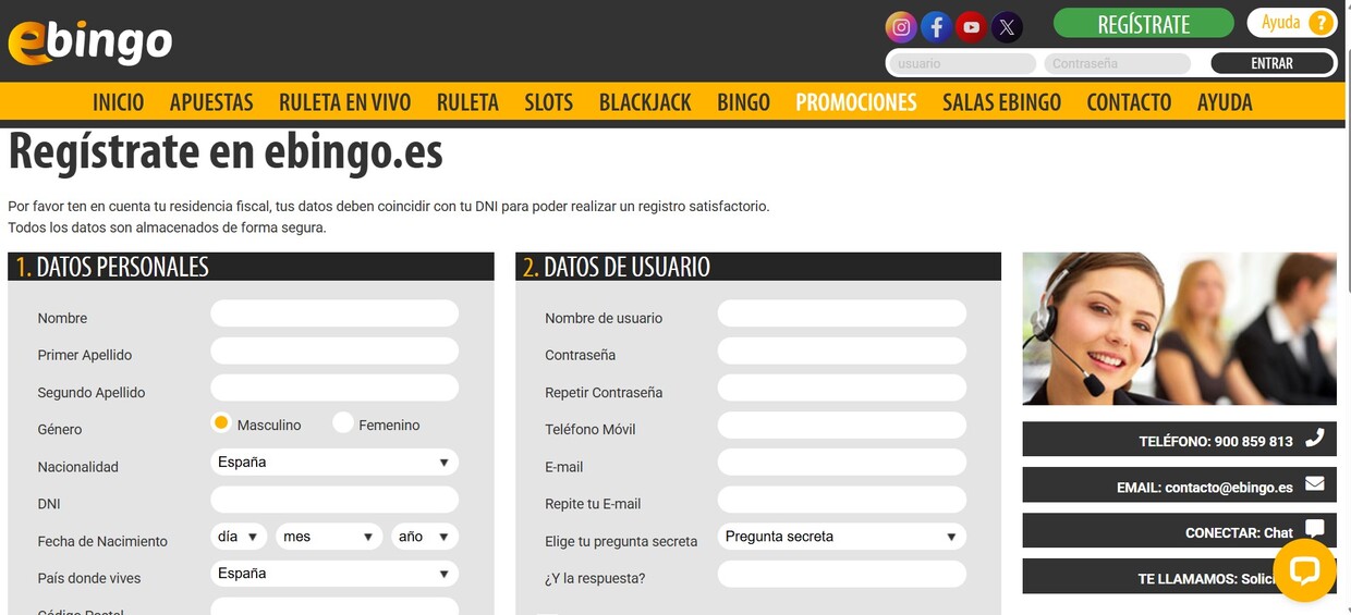 Registro en Ebingo España