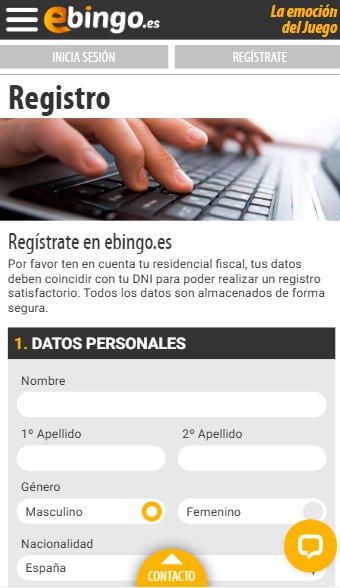 Registro movil ebingo España