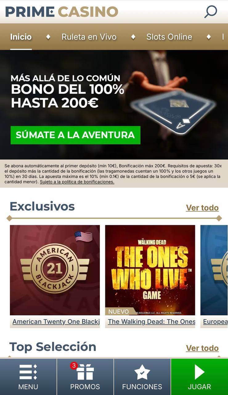 Prime casino homepage
