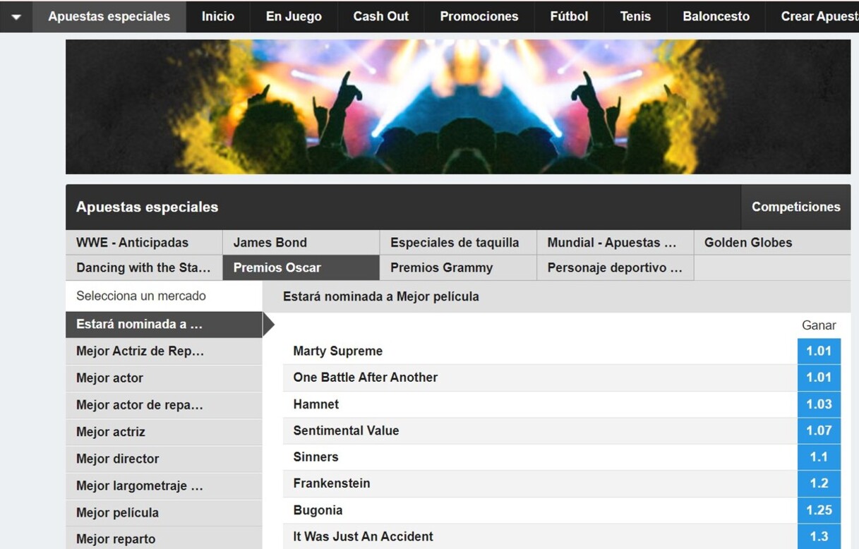 Apuestas Oscar Betfair España