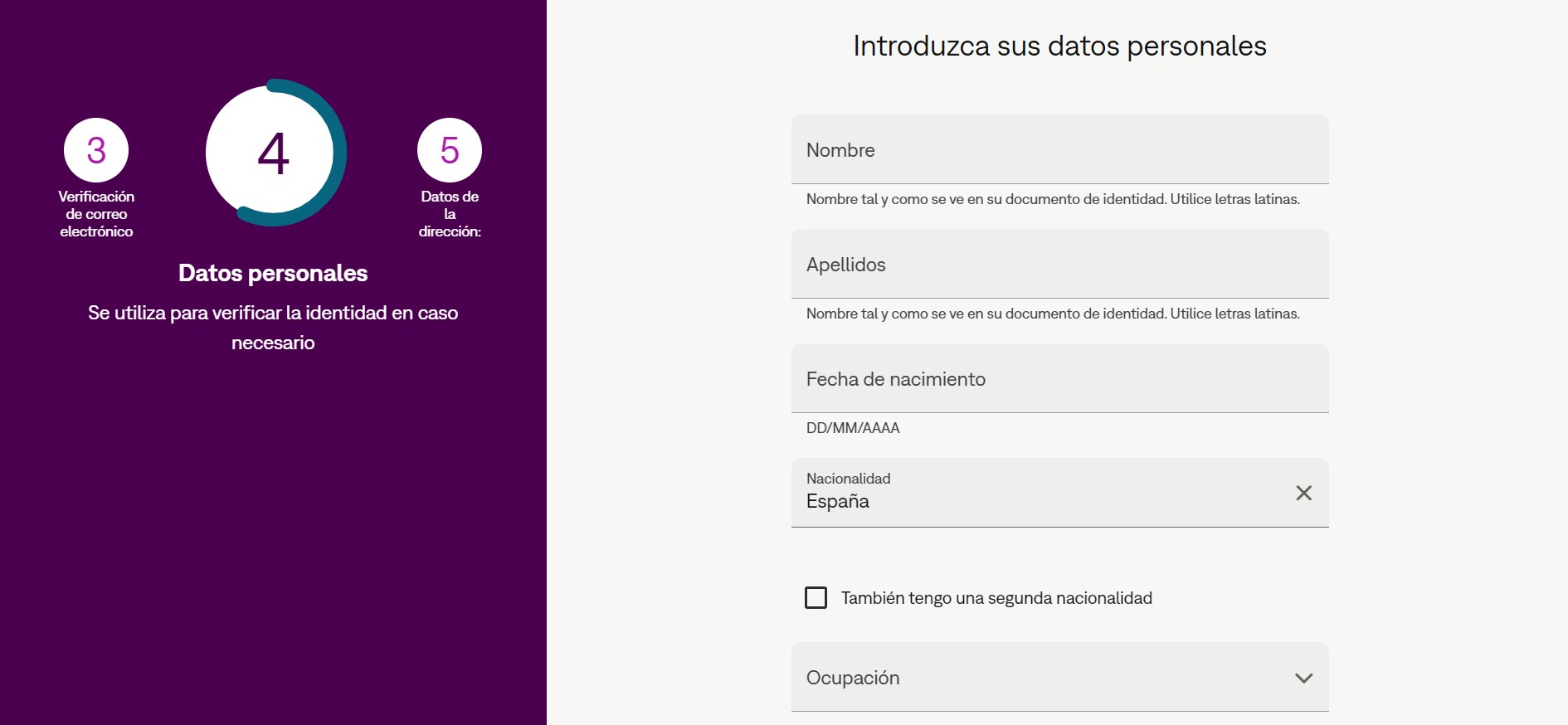Introduzca datos personales Registro Skrill paso 5