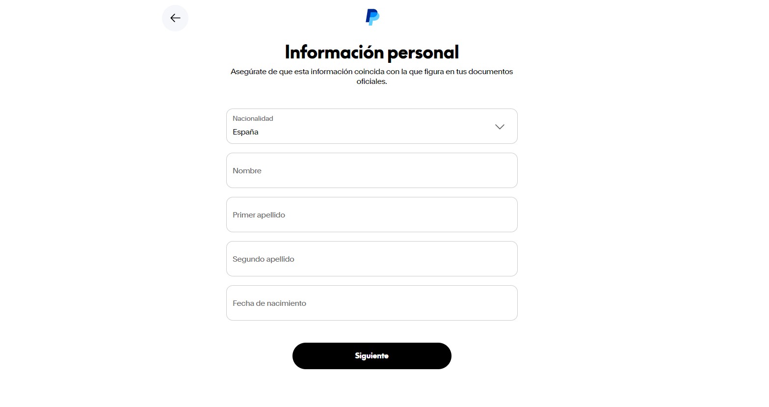 Registro Paypal paso 4 rellenar información personal