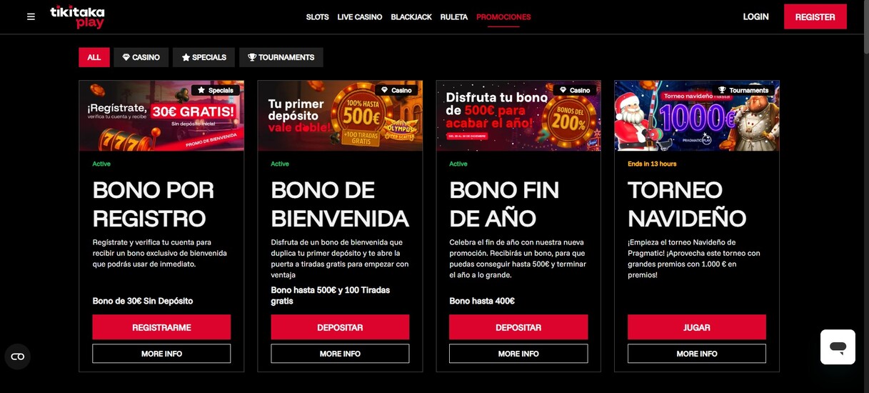 Tikitakaplay Casino Bonos y promociones España pc