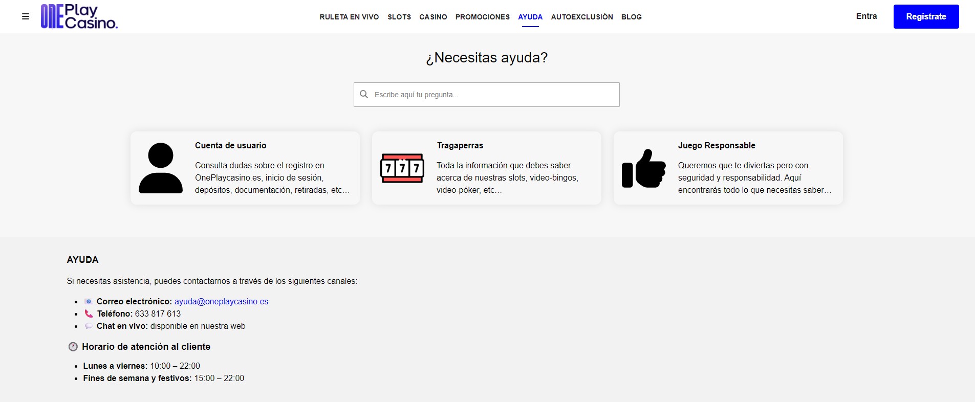 OnePlay Casino España Atención al cliente