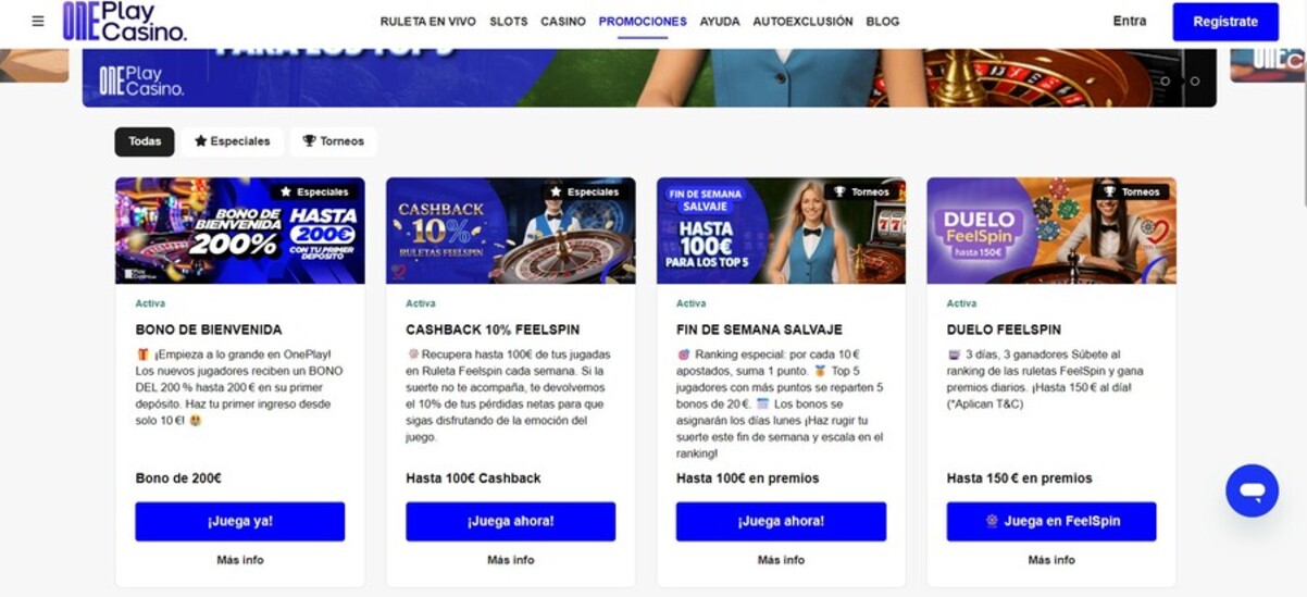 OnePlay Casino España Bonos y promociones pc